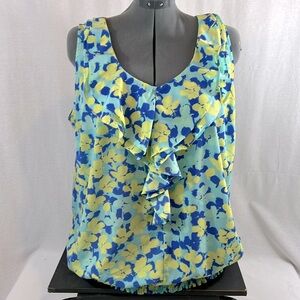 Lane Bryant Sz 24 Sleeveless Floral Blouse V-neck w ruffles on front